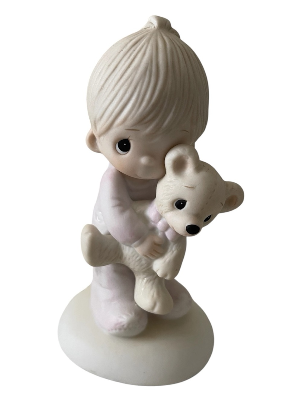 PRECIOUS MOMENTS 1978 ~ Jesus Loves Me ~ Boy Hugging Teddy Bear Figurine